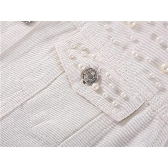 Women Oversized Denim Jacket Embroidered Pearls Beading Jeans Coat C-white - Picture 6 of 6